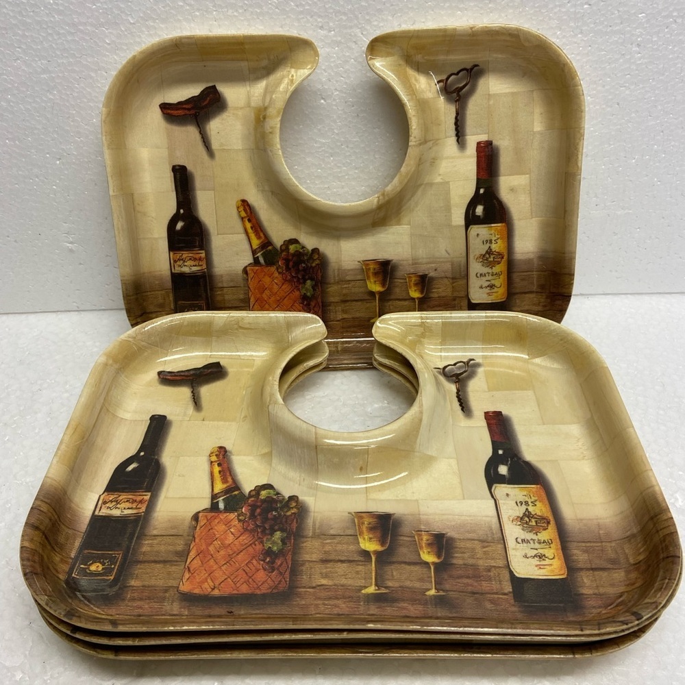 Pomeranian Gourmet Appetizer Wine Glass Trays Set 4 Camp Core - Picture 2 of 7